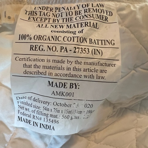 COYUCHI Organic Cotton Mattress Pad - FULL SIZE - Like New Perfect Condition! - Picture 9 of 14